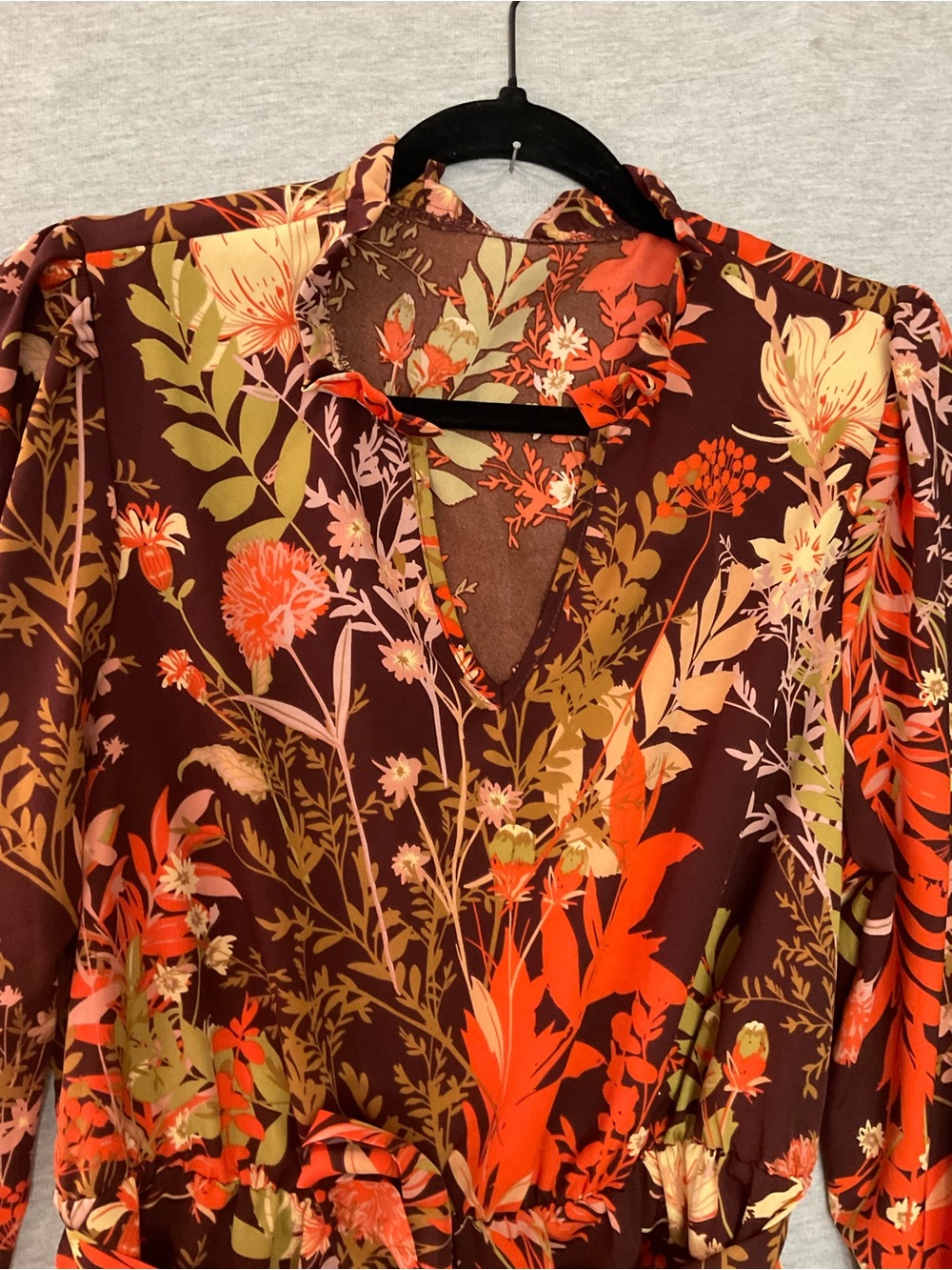 SHEIN Floral Midi Wrap Dress - Rust Floral - Picture 5 of 7